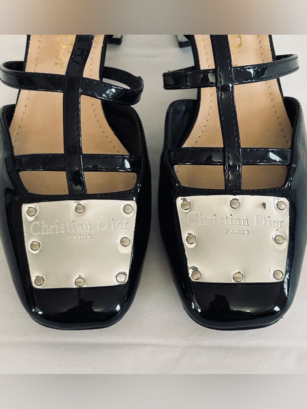 Christian Dior Patent Leather Strappy Mary Jane's w/ Silver Leather Name Plate - Picture 10 of 11